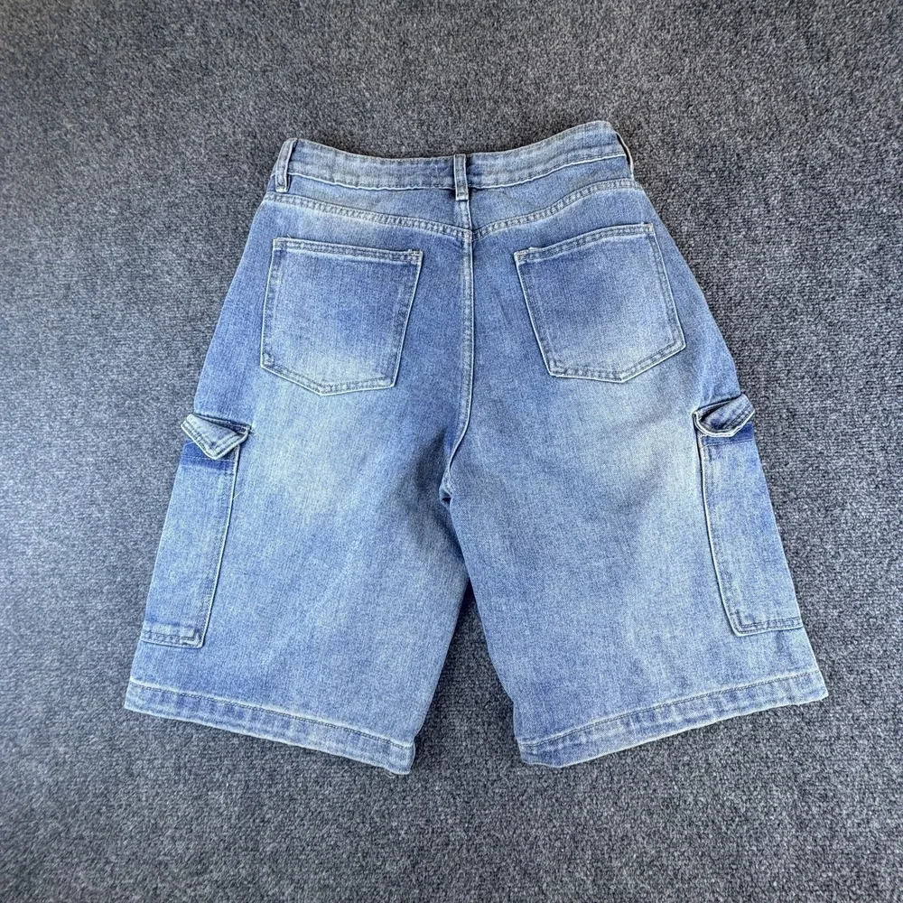 Rise Cargo Shorts Womens 30x11 Blue Denim Cotton Light Wash Workwear‎ Utility